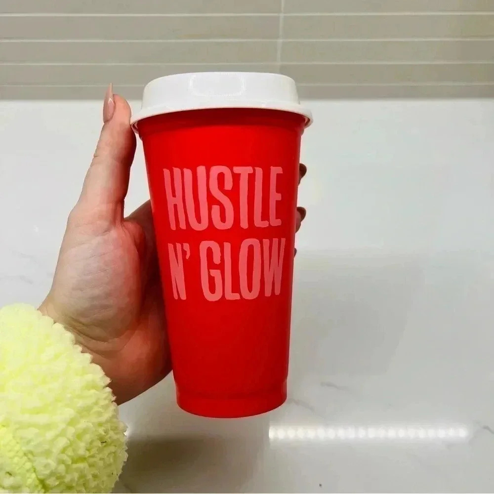 Starbucks Travel Tumbler Unisex‎ 16 oz Red Hustle N'Glow Graphic